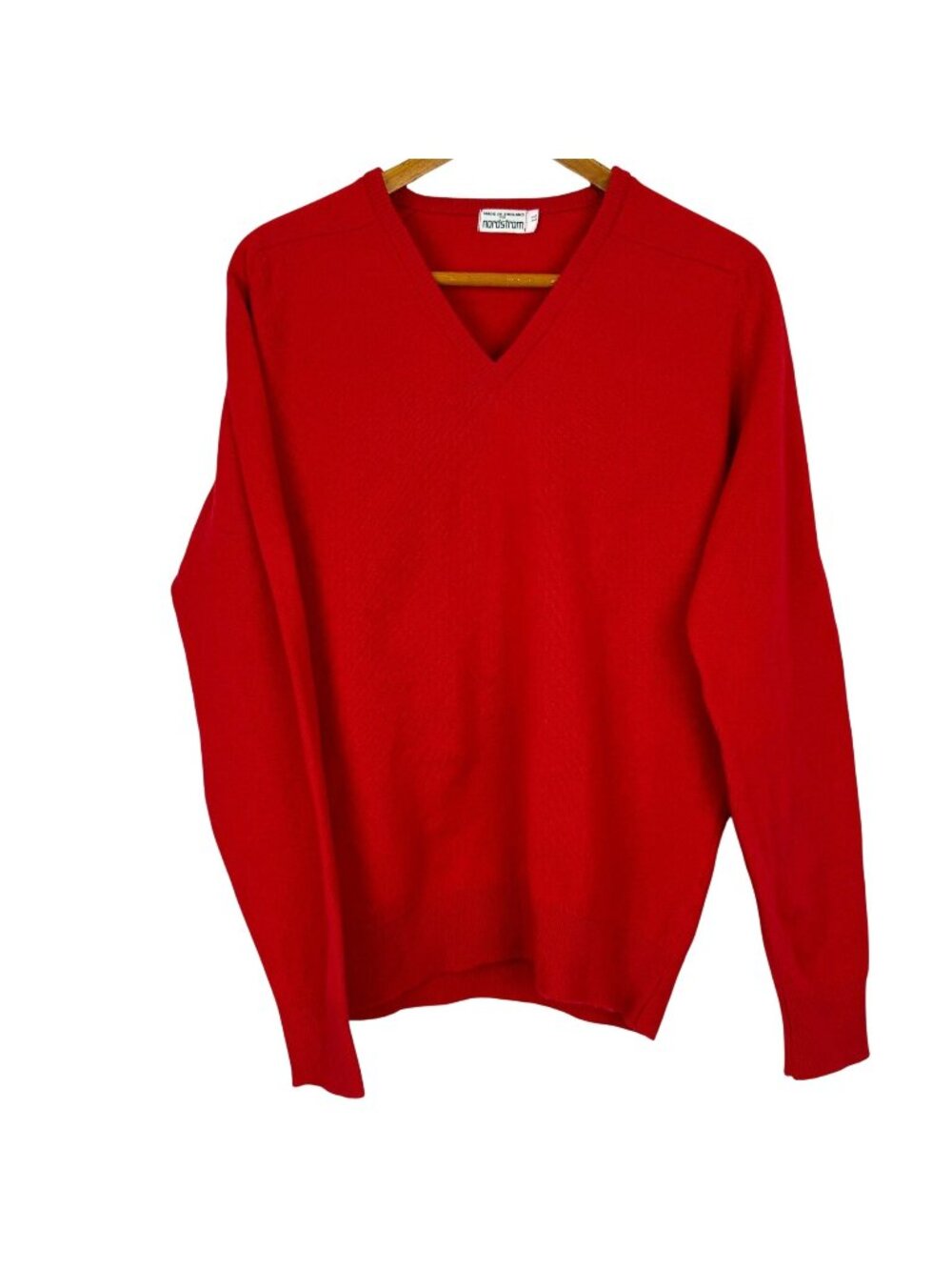 Vtg Nordstrom Lambswool V-Neck Sweater Men's Large Long Red Made Great Britain